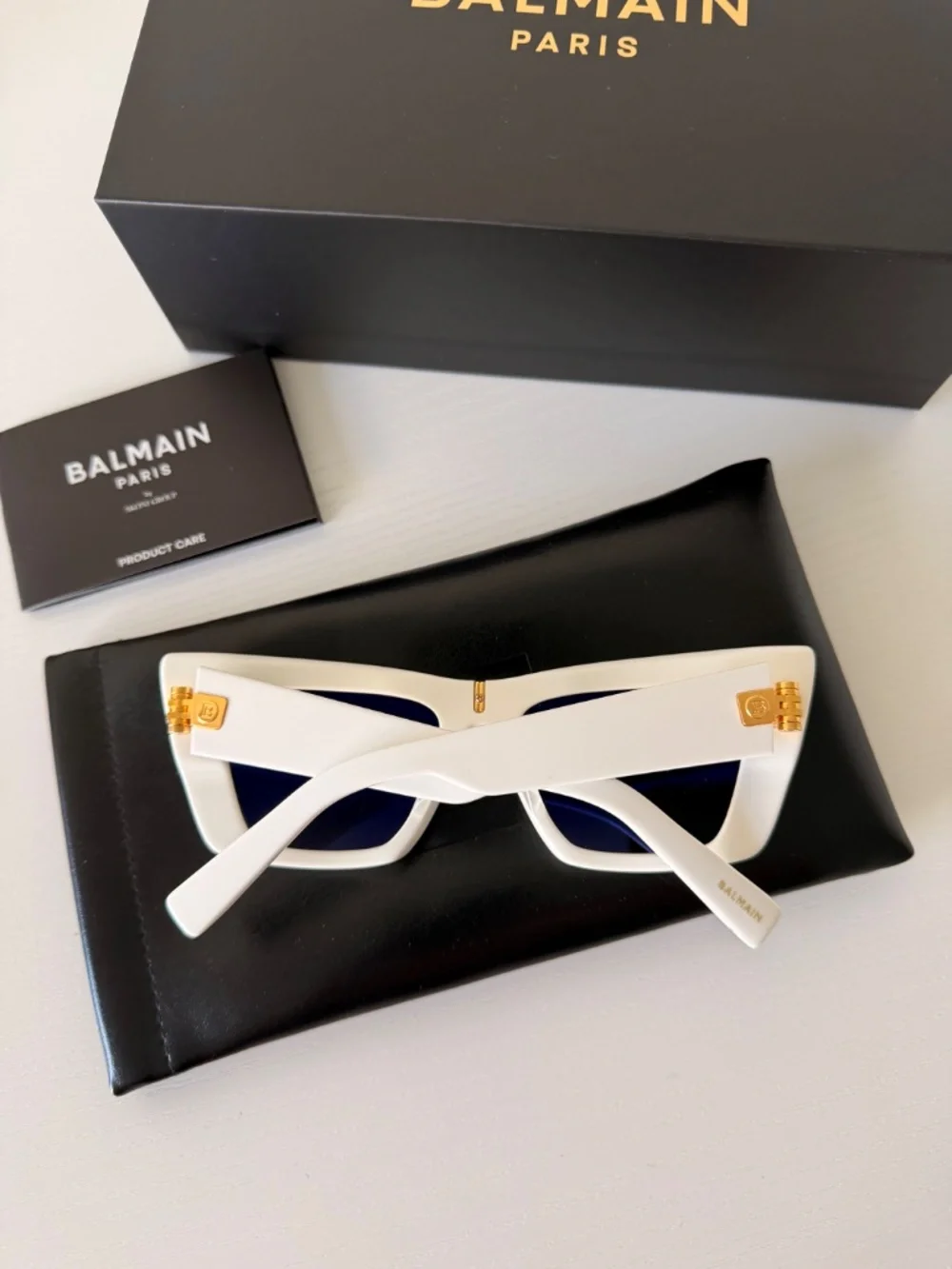New BALMAIN White Cat Eye Sunglasses B-EYE BPS 156C-54 WHT-GLD Authentic